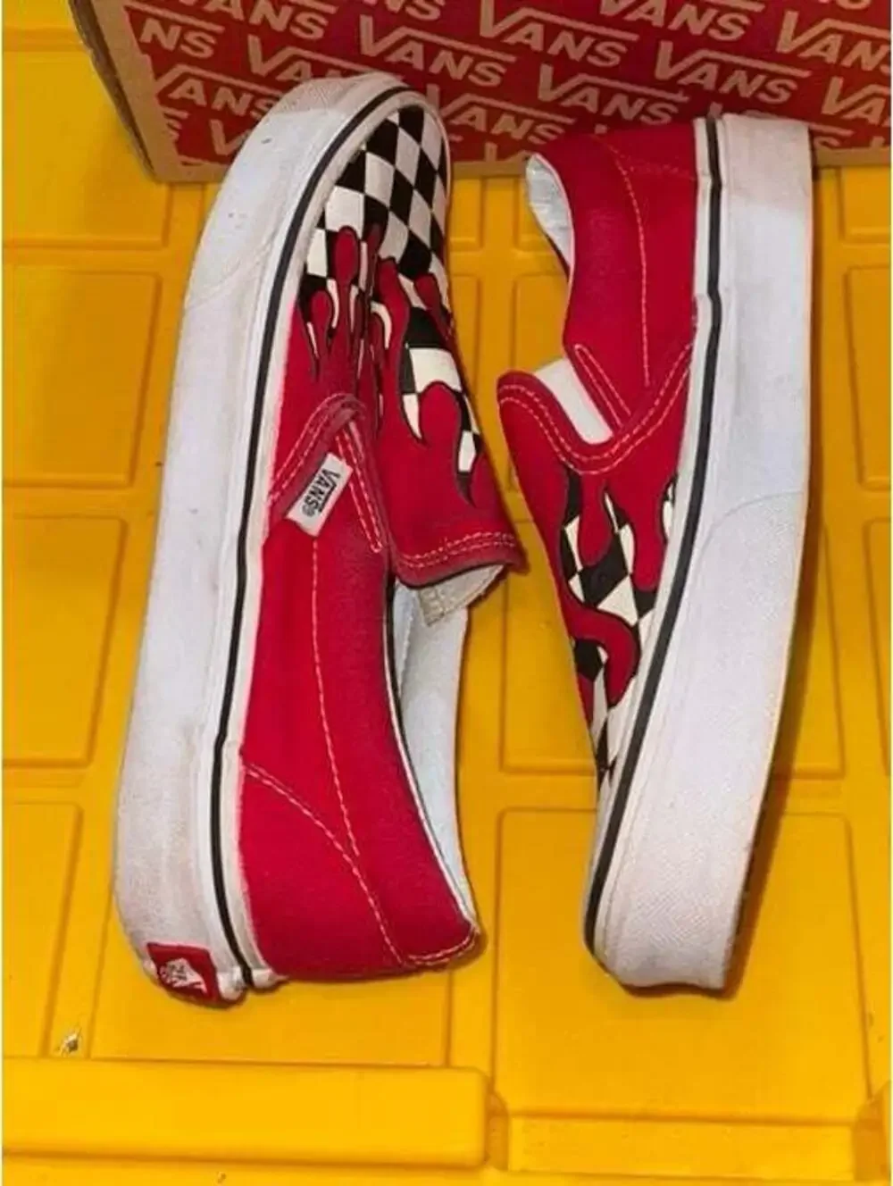 Vans Classic Slip Ons Checker Flame Racing Red Size 5